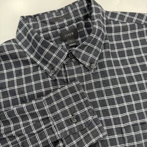 J Crew Flannel Button Down Shirt Mens Large Black‎ Plaid Business Casual Preppy